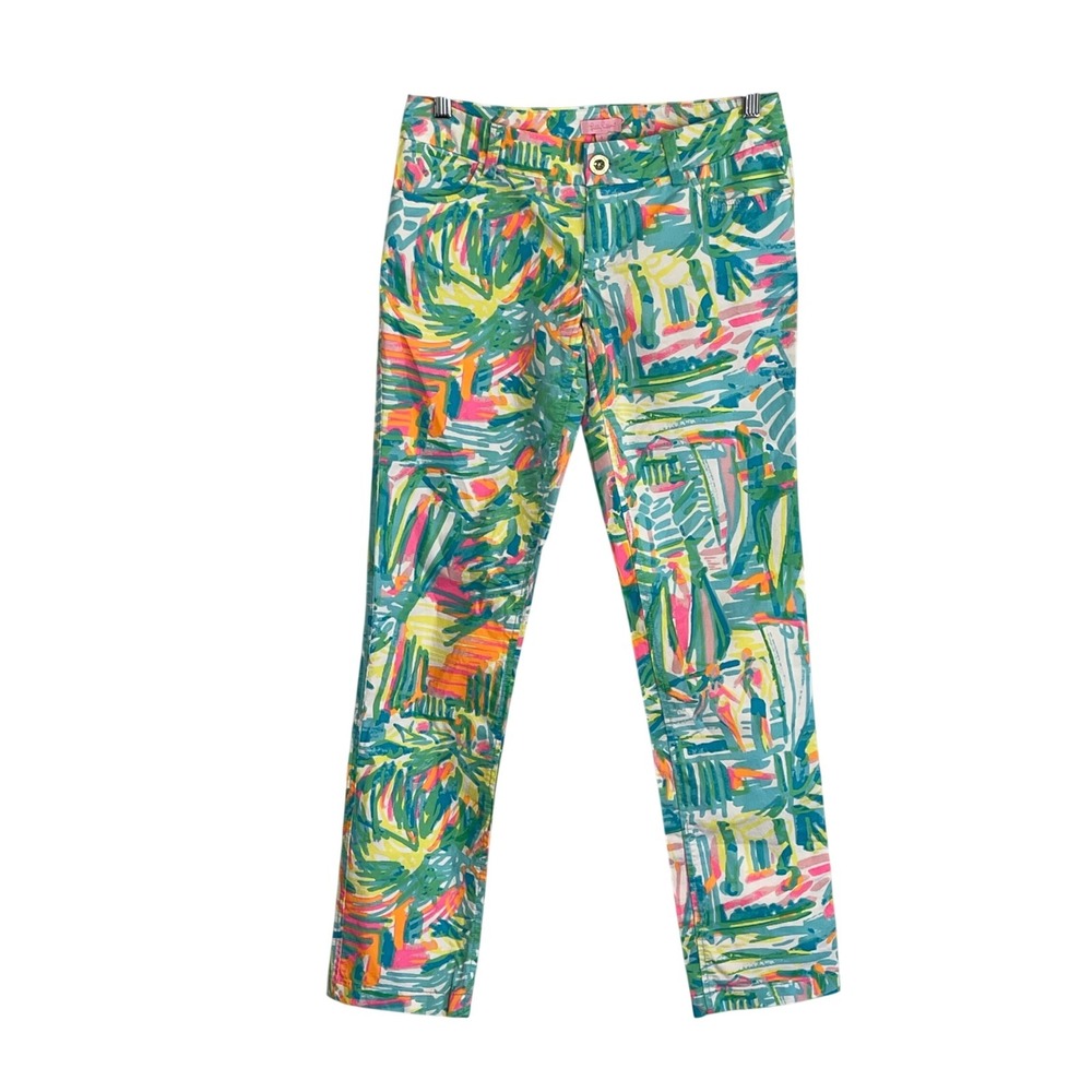 Lilly Pulitzer Kelly Ankle‎ Pants Womens 2 Multi Color Abstract Tropical Stretch